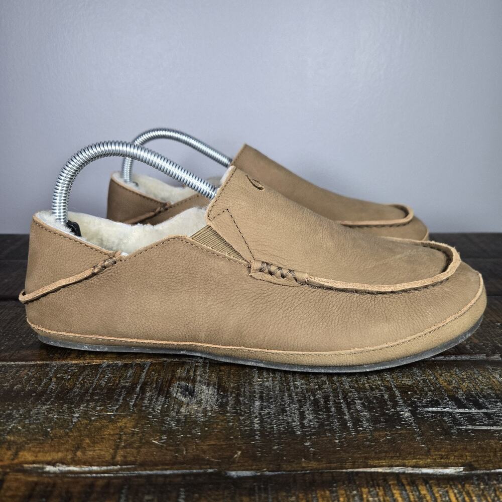 OluKai Tan Leather Loafers